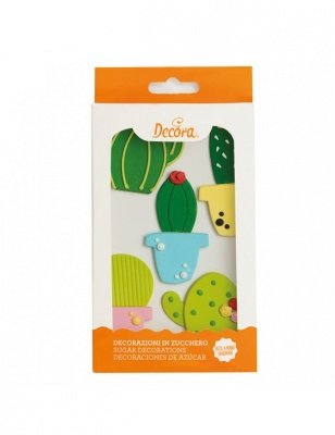 DECORAZIONI IN ZUCCHERO DECORA CACTUS VERDE 5 PEZZI DECORAZIONE VASO COLORATO