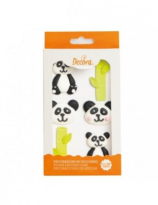 DECORAZIONI IN ZUCCHERO DECORA PANDA BAMBU' 6 PEZZI DECORAZIONE BIANCO NERO